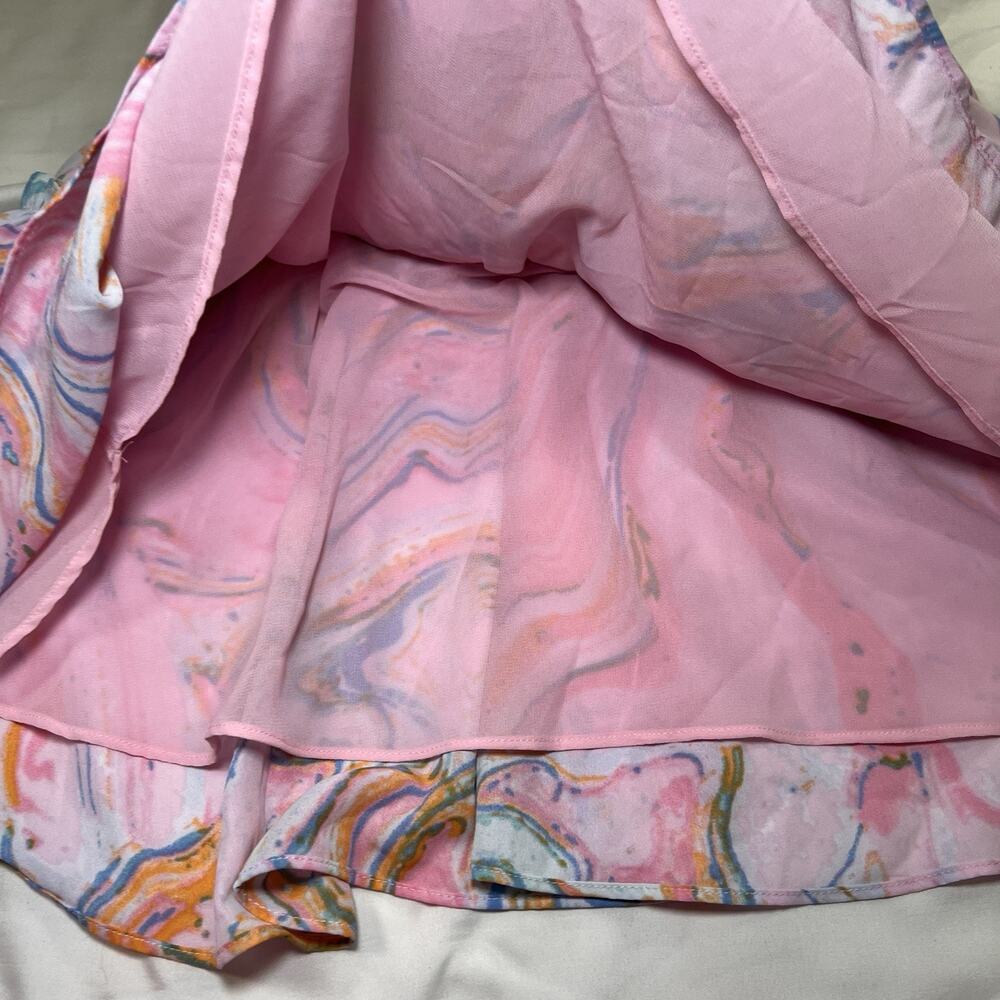 Buddy Love Dress Size M Pink Swirl Off Shoulder Smocked Waist Chiffon Mini NWT - Picture 4 of 12